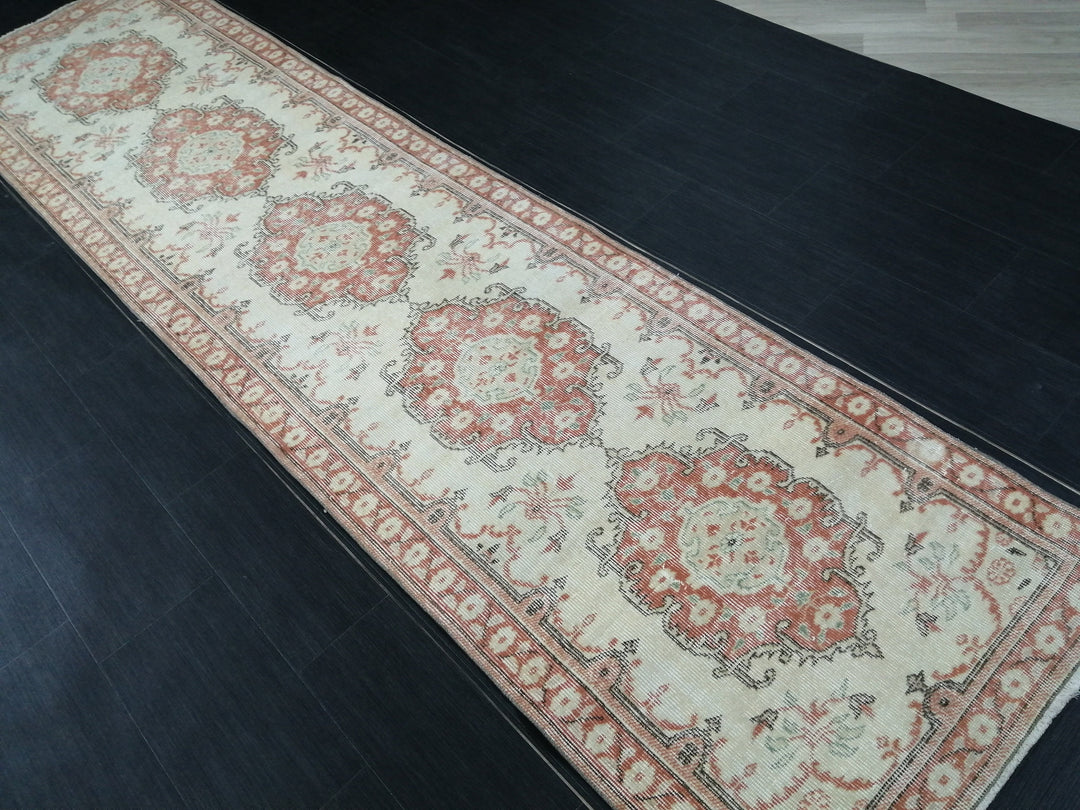 Beige Turkish Runner Rug 3' 1" x 11' 11" Hand-Knotted