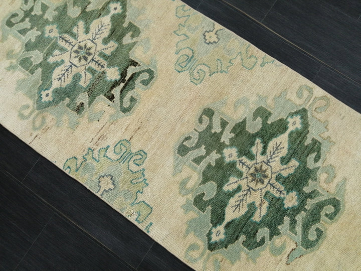 Beige Turkish Runner Rug 2' 6" x 10' 11" Hand-Knotted close-up