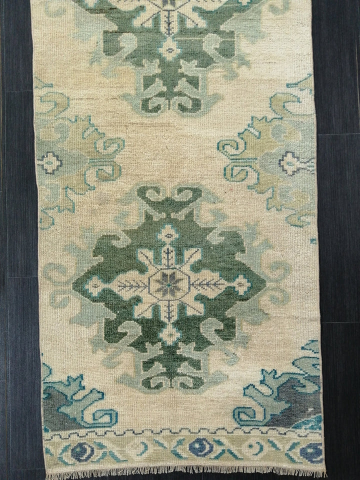 Beige Turkish Runner Rug 2' 6" x 10' 11" Hand-Knotted border
