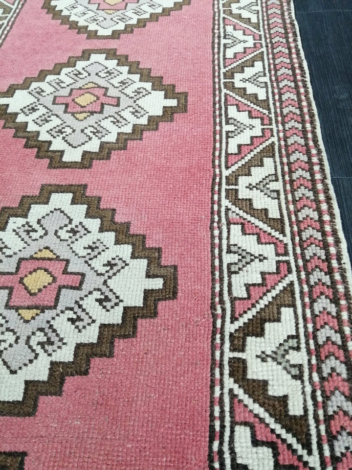 Pink Turkish Runner Rug 2' 9" x 12' 8" Hand-Knotted texture