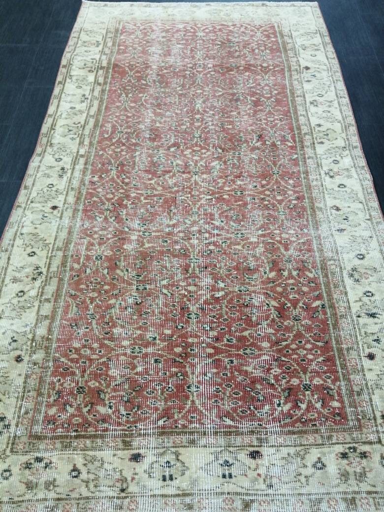 Rust Turkish Runner Rug 3' 8" x 6' 9" Hand-Knotted pattern