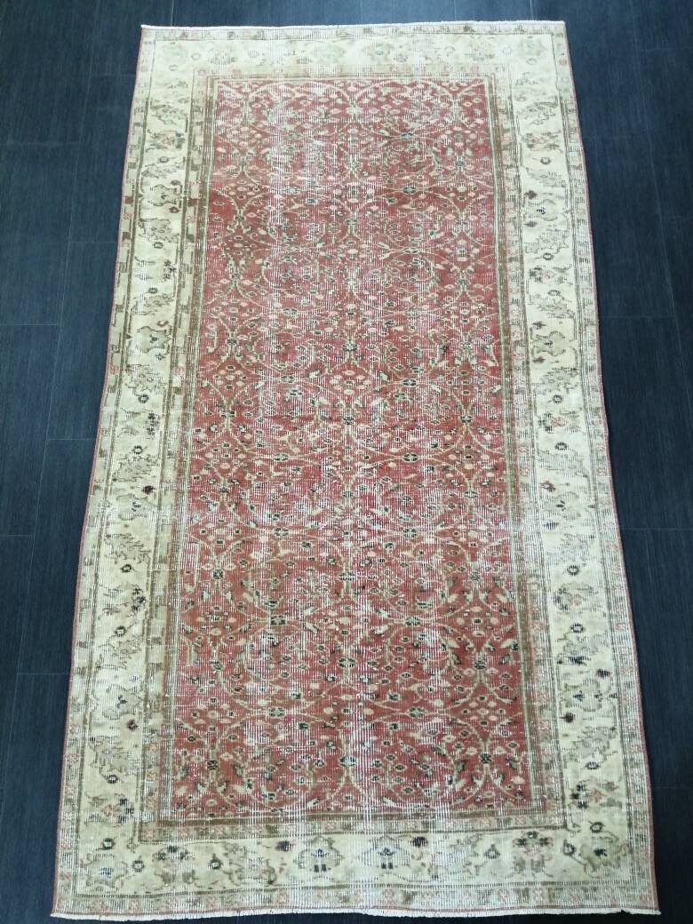 Rust Turkish Runner Rug 3' 8" x 6' 9" Hand-Knotted close-up