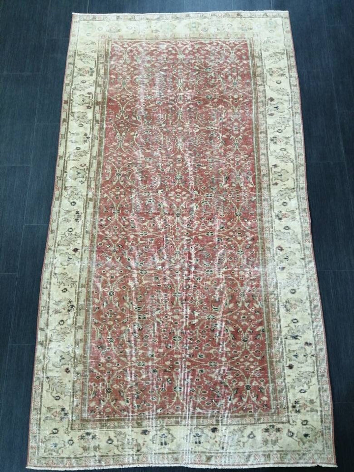 Rust Turkish Runner Rug 3' 8" x 6' 9" Hand-Knotted close-up