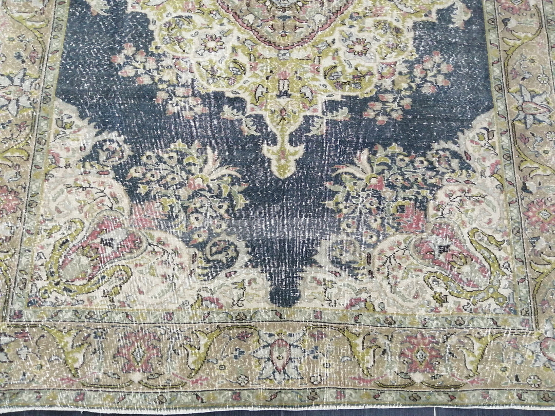 Beige Turkish Oushak Rug 6' 10" x 9' 7" Hand-Knotted field