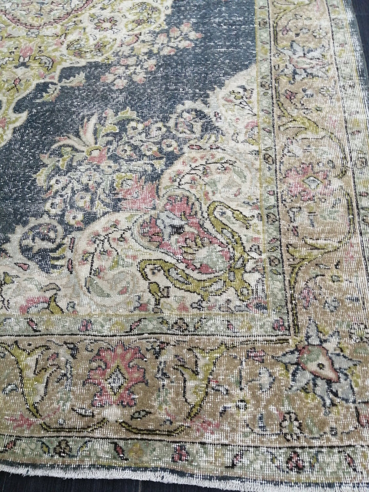 Beige Turkish Oushak Rug 6' 10" x 9' 7" Hand-Knotted reverse
