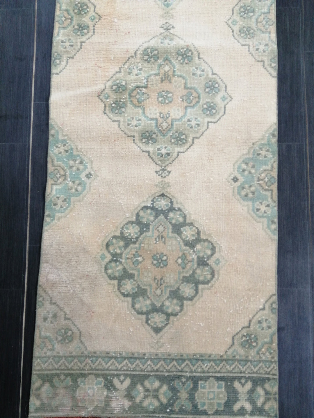Beige Turkish Runner Rug 2'7" x 10'8" Hand-Knotted pattern