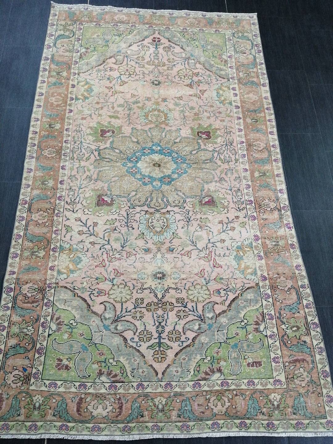 Rust Turkish Oushak Rug 4' 8" x 8' 3" Hand-Knotted detail