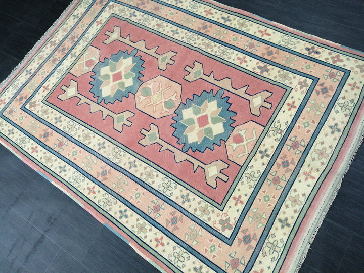 Pink Turkish Oushak Rug 4' 4" x 6' 3" Hand-Knotted