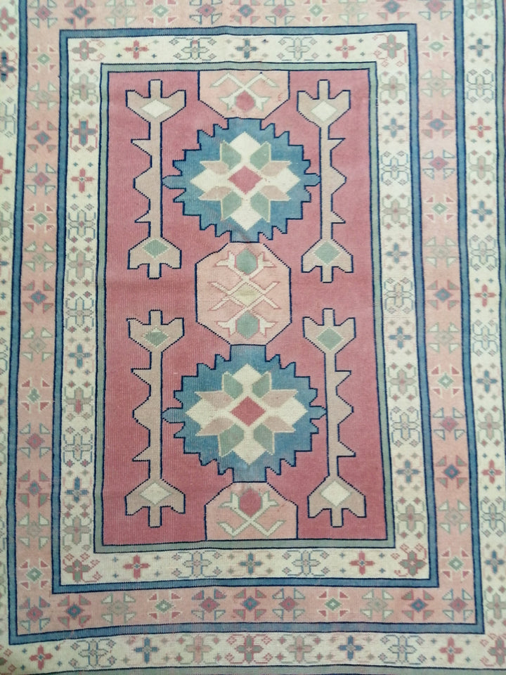 Pink Turkish Oushak Rug 4' 4" x 6' 3" Hand-Knotted detail