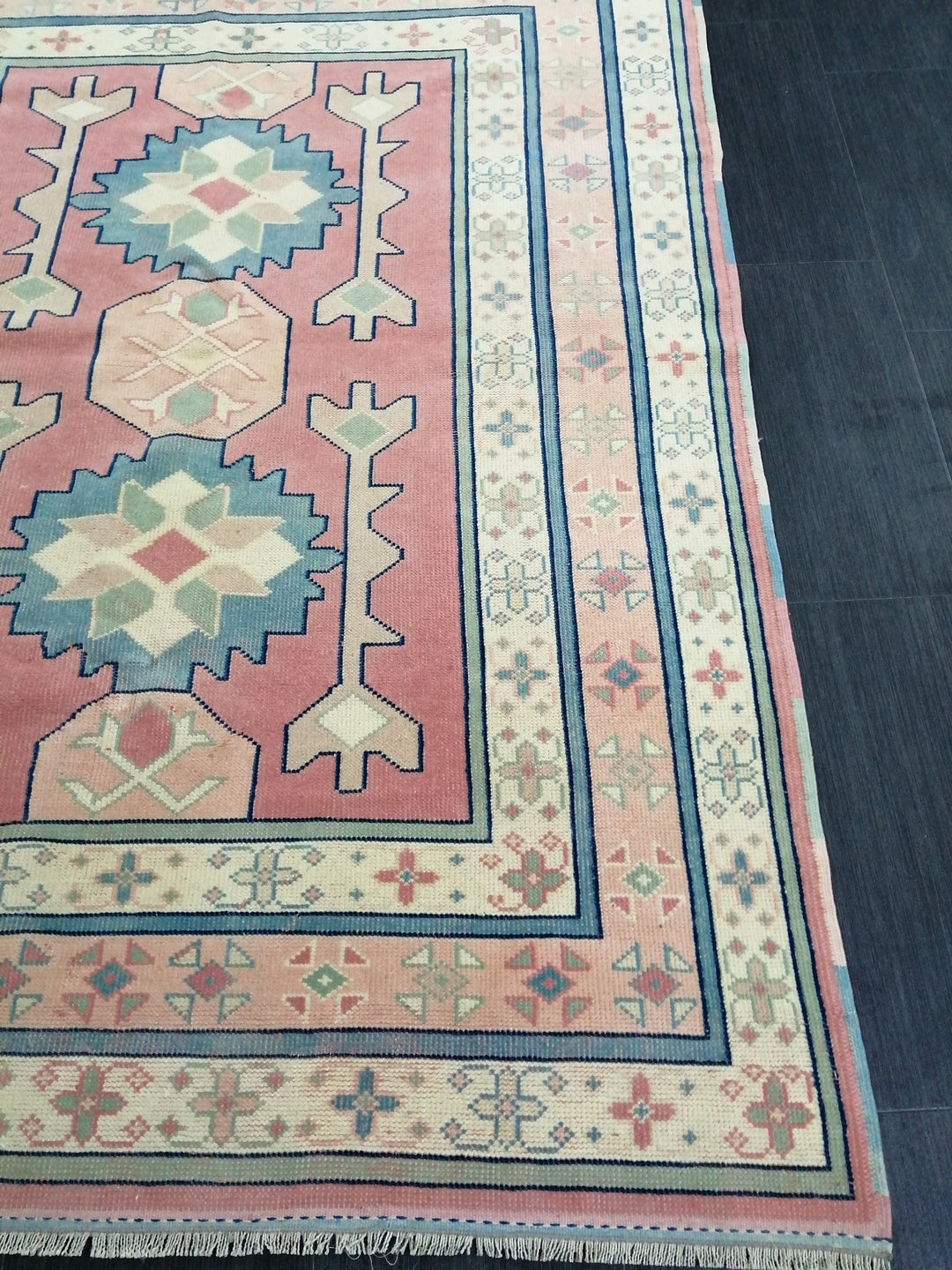 Pink Turkish Oushak Rug 4' 4" x 6' 3" Hand-Knotted reverse