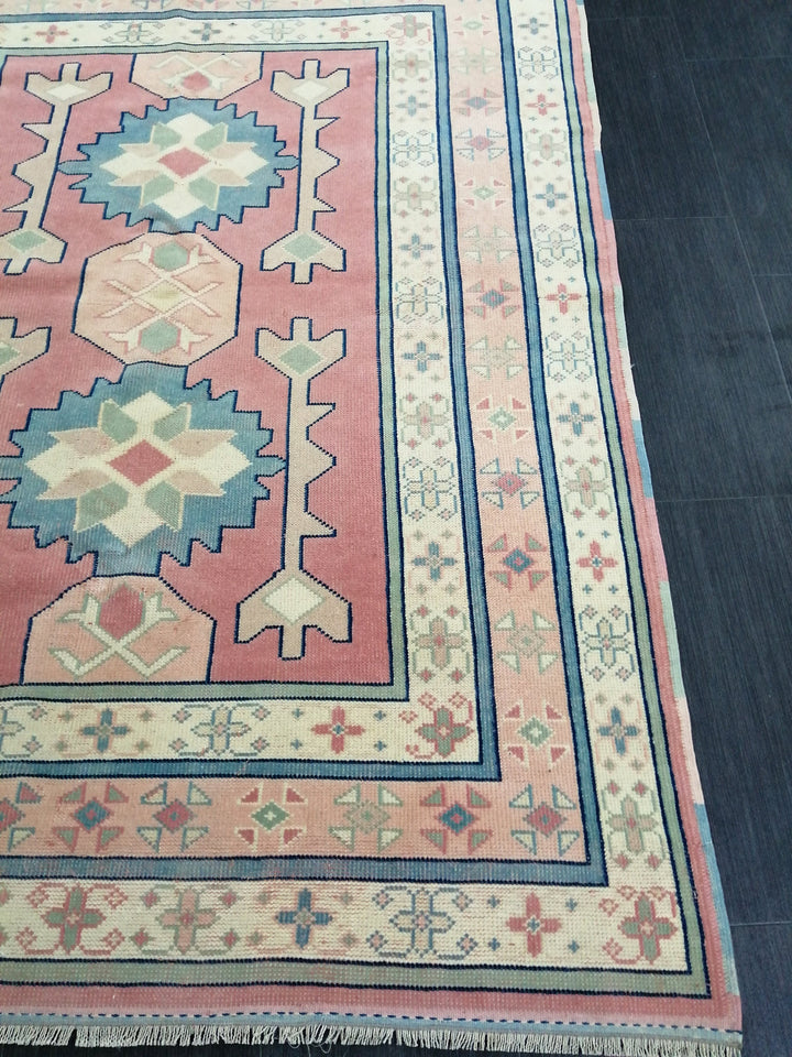 Pink Turkish Oushak Rug 4' 4" x 6' 3" Hand-Knotted reverse