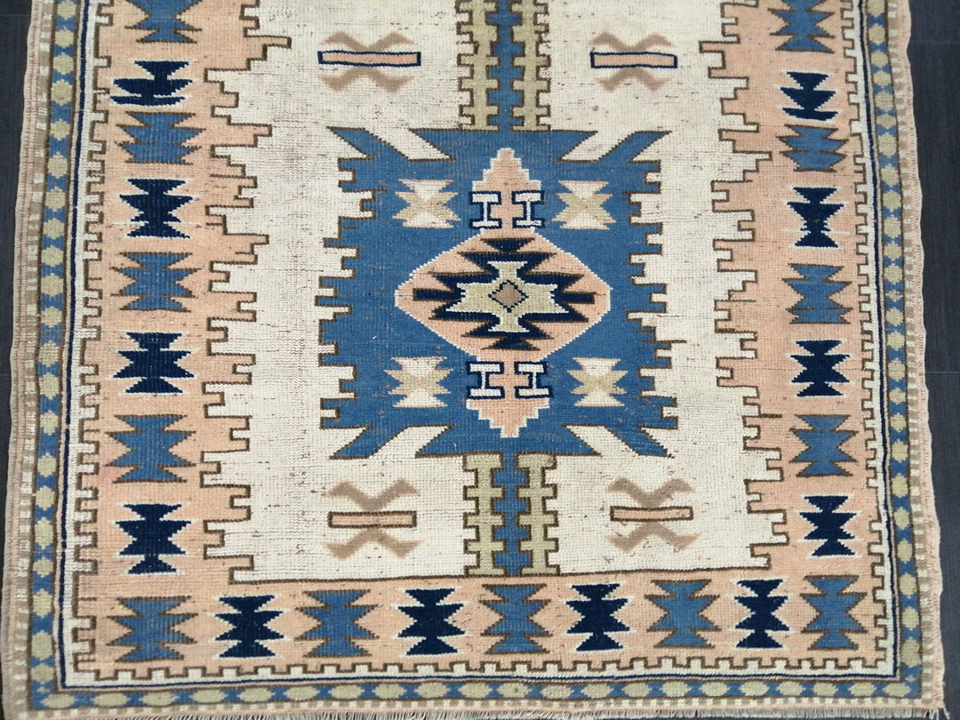 Blue Turkish Runner Rug 4' 2" x 6' 3" Hand-Knotted | No. WR89204