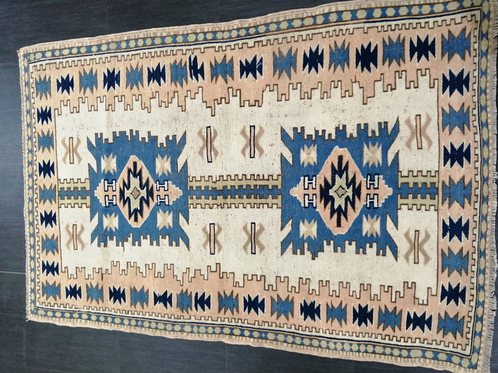 Blue Turkish Runner Rug 4' 2" x 6' 3" Hand-Knotted | No. WR89204