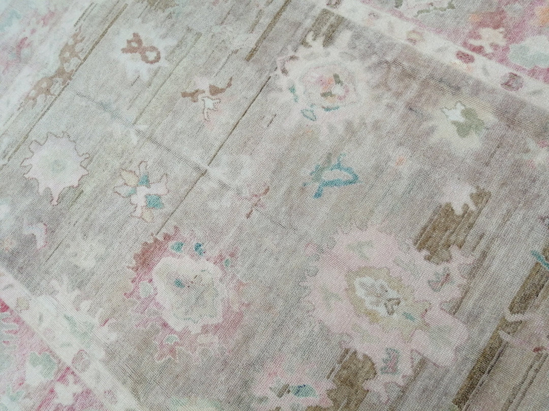 Beige Turkish Oushak Rug 9' x 13' 1" Hand-Knotted field