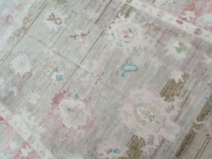 Beige Turkish Oushak Rug 9' x 13' 1" Hand-Knotted field