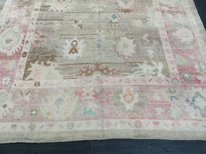 Beige Turkish Oushak Rug 9' x 13' 1" Hand-Knotted reverse
