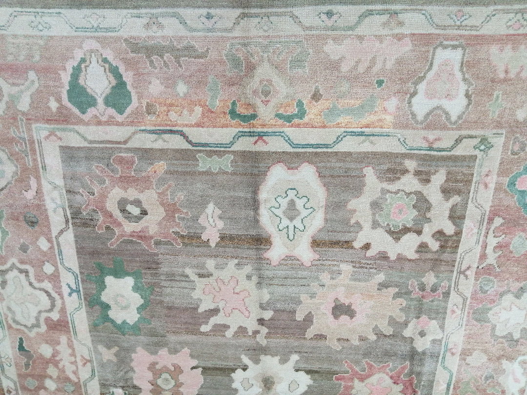 Beige Turkish Oushak Rug 9' x 12' 2" Hand-Knotted field