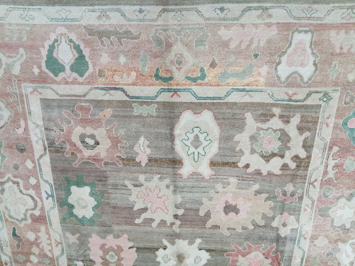 Beige Turkish Oushak Rug 9' x 12' 2" Hand-Knotted field