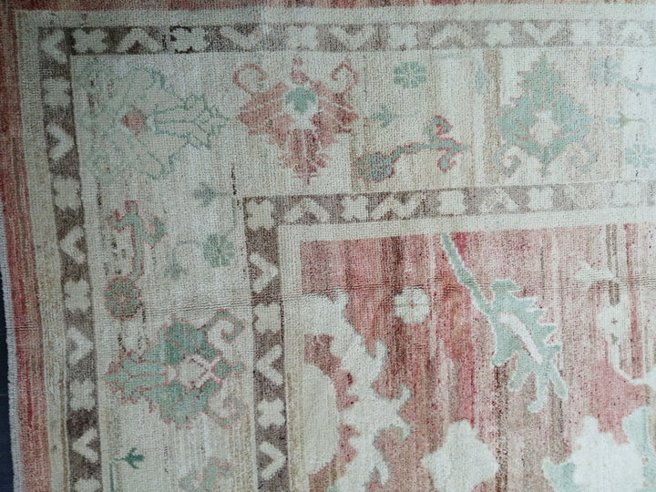 Beige Turkish Oushak Rug 8' 11" x 12' 7" Hand-Knotted border