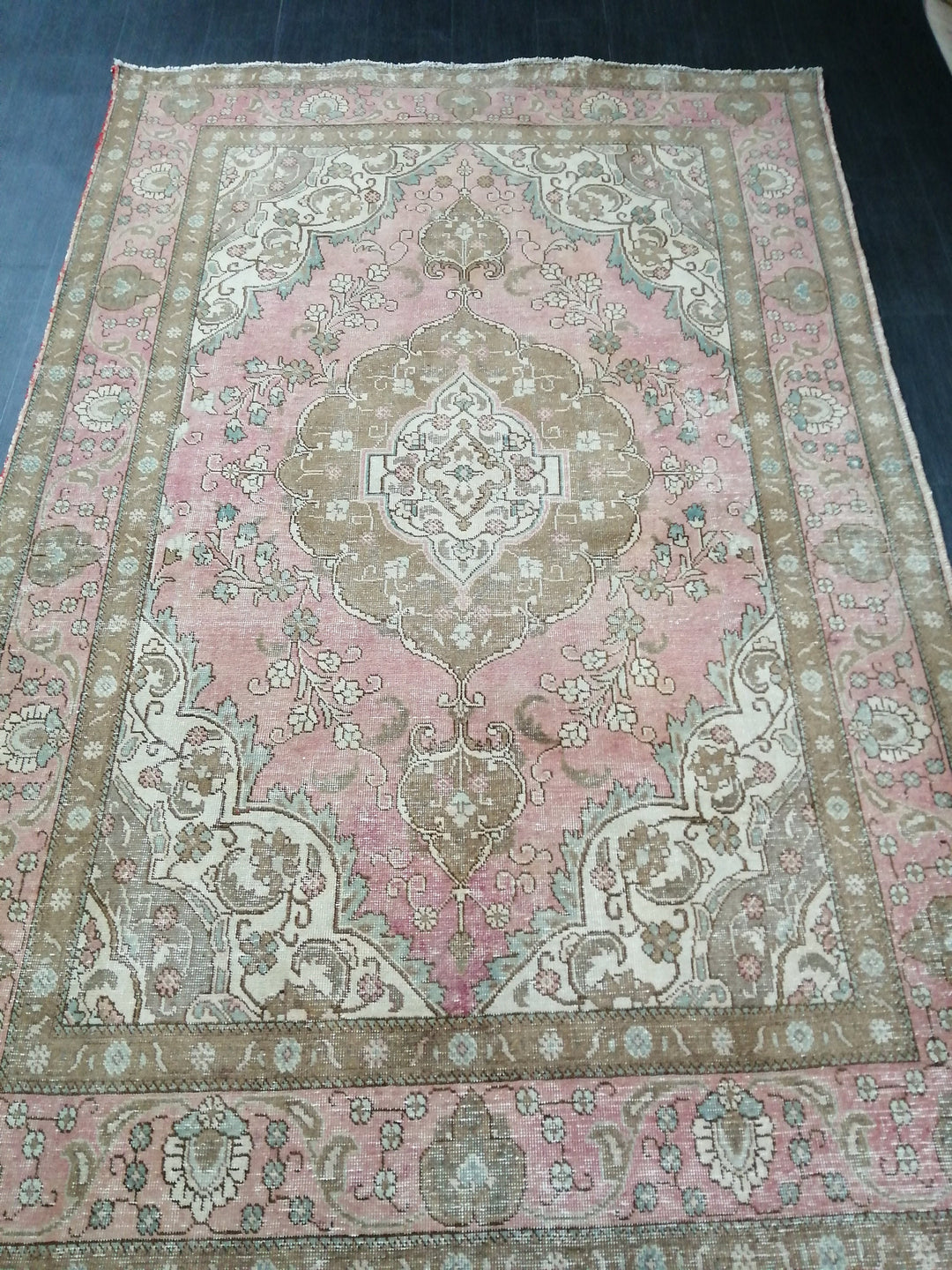 Pink Turkish Oushak Rug 6' 4" x 9' 7" Hand-Knotted field