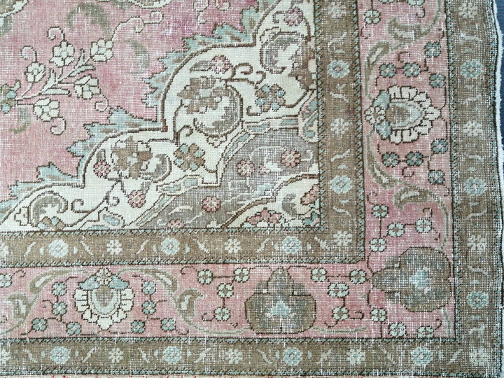 Pink Turkish Oushak Rug 6' 4" x 9' 7" Hand-Knotted reverse