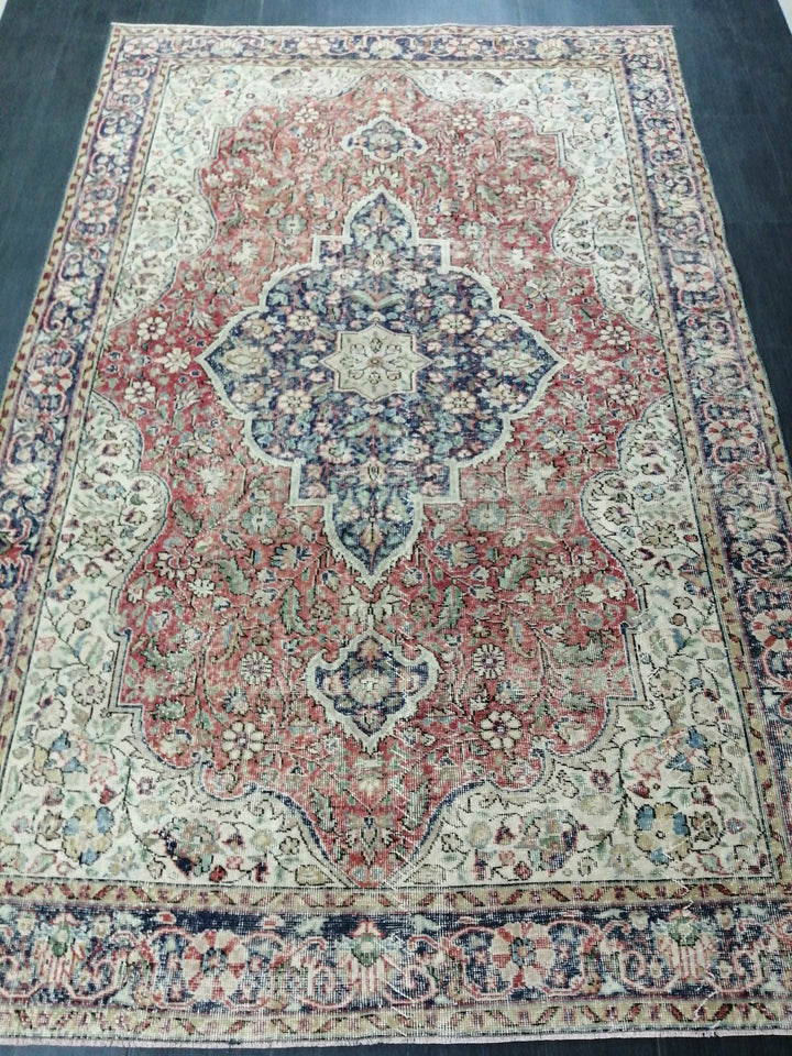 Beige Turkish Oushak Rug 6' 8" x 10' 4" Hand-Knotted | No. WR81332