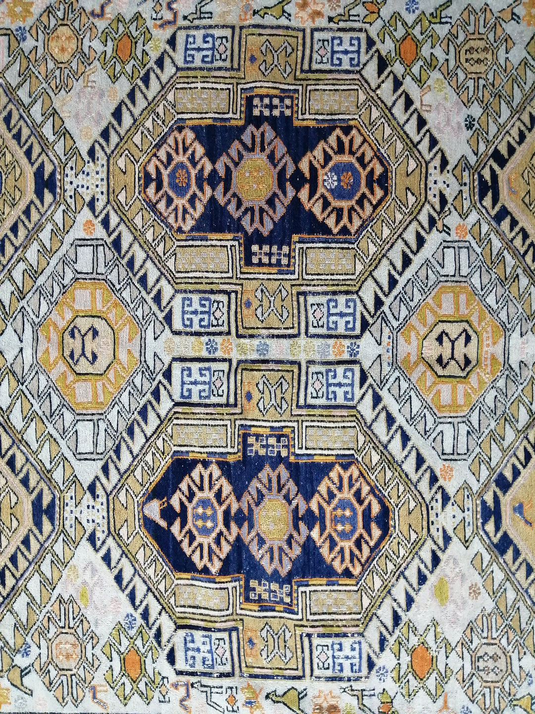 Beige Turkish Runner Rug 4' 5" x 5' 11" Hand-Knotted field