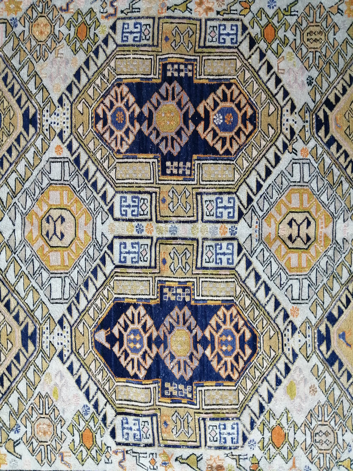 Beige Turkish Runner Rug 4' 5" x 5' 11" Hand-Knotted field