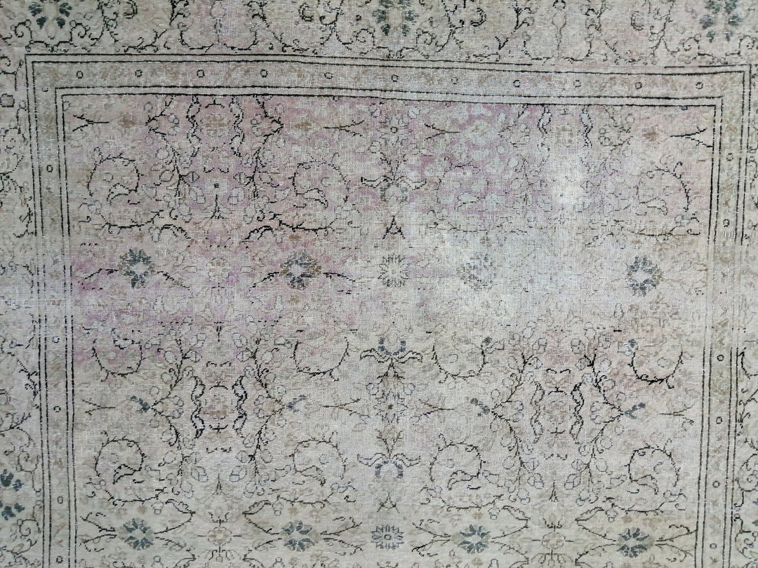 Beige Turkish Oushak Rug 6' x 9' 2" Hand-Knotted border