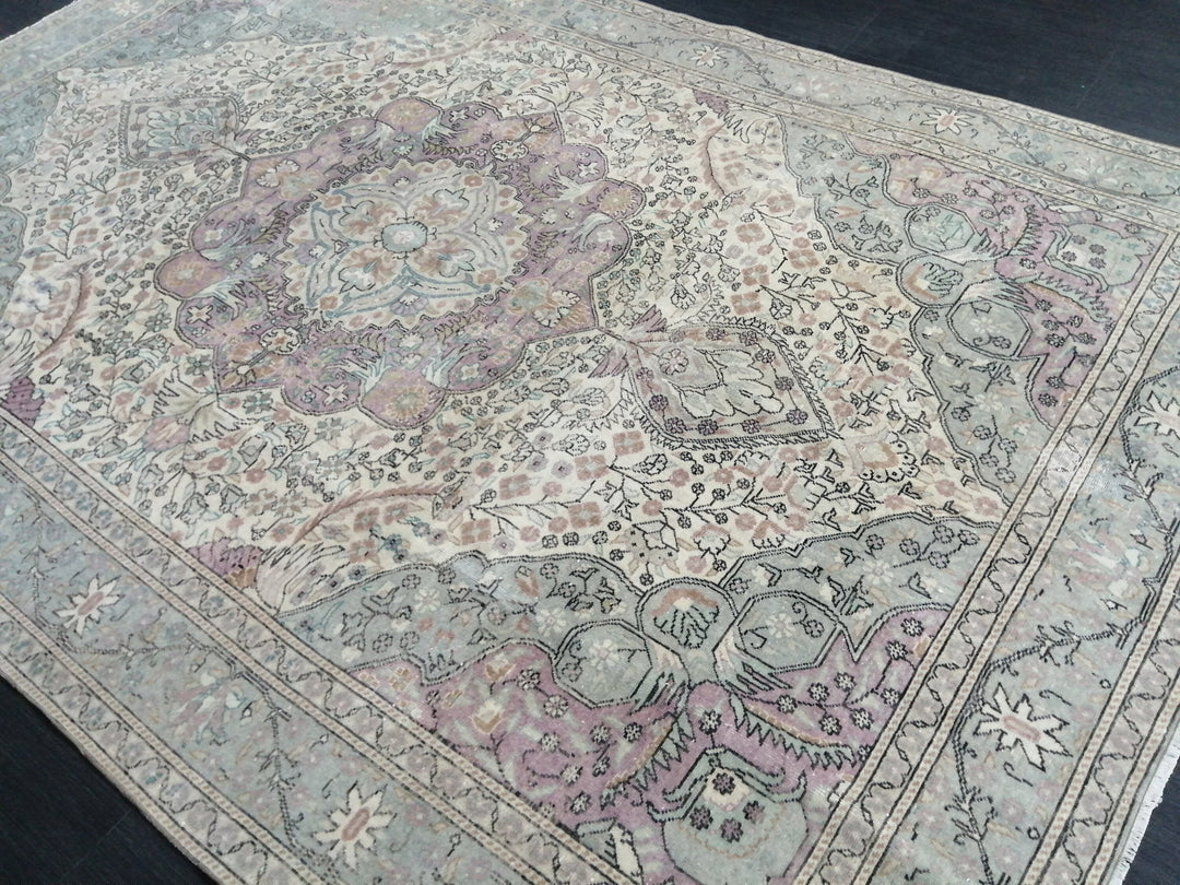 Beige Turkish Oushak Rug 6' 2" x 9' 4" Hand-Knotted
