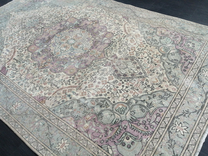 Beige Turkish Oushak Rug 6' 2" x 9' 4" Hand-Knotted