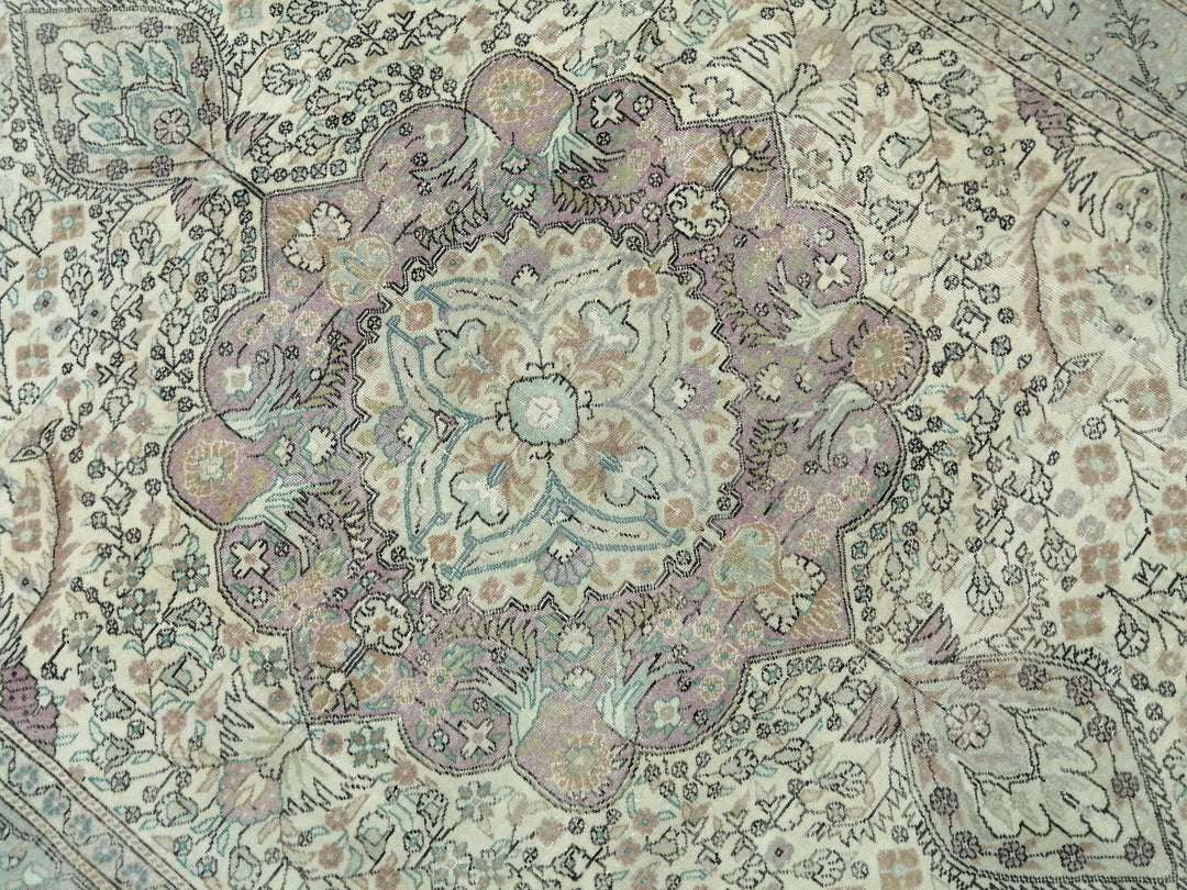 Beige Turkish Oushak Rug 6' 2" x 9' 4" Hand-Knotted close-up