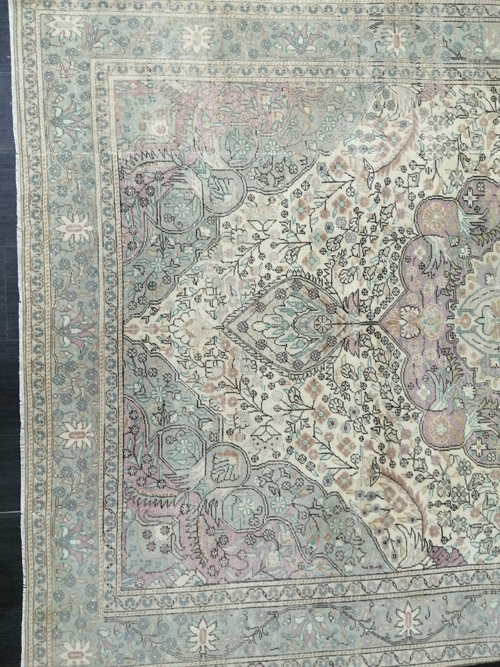Beige Turkish Oushak Rug 6' 2" x 9' 4" Hand-Knotted field