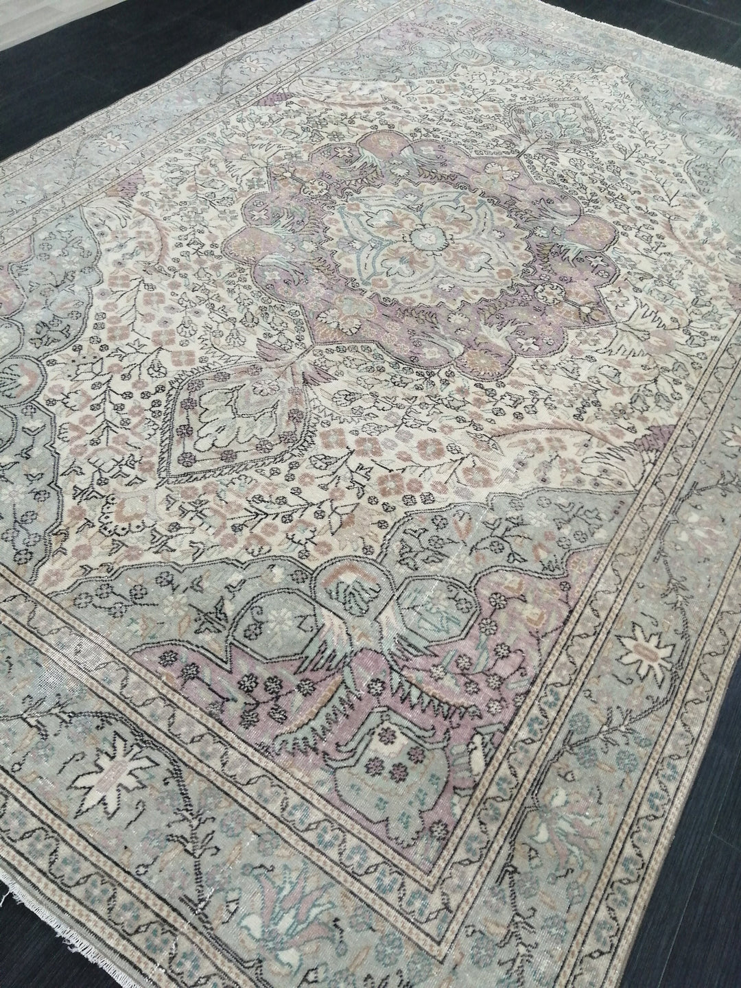 Beige Turkish Oushak Rug 6' 2" x 9' 4" Hand-Knotted detail