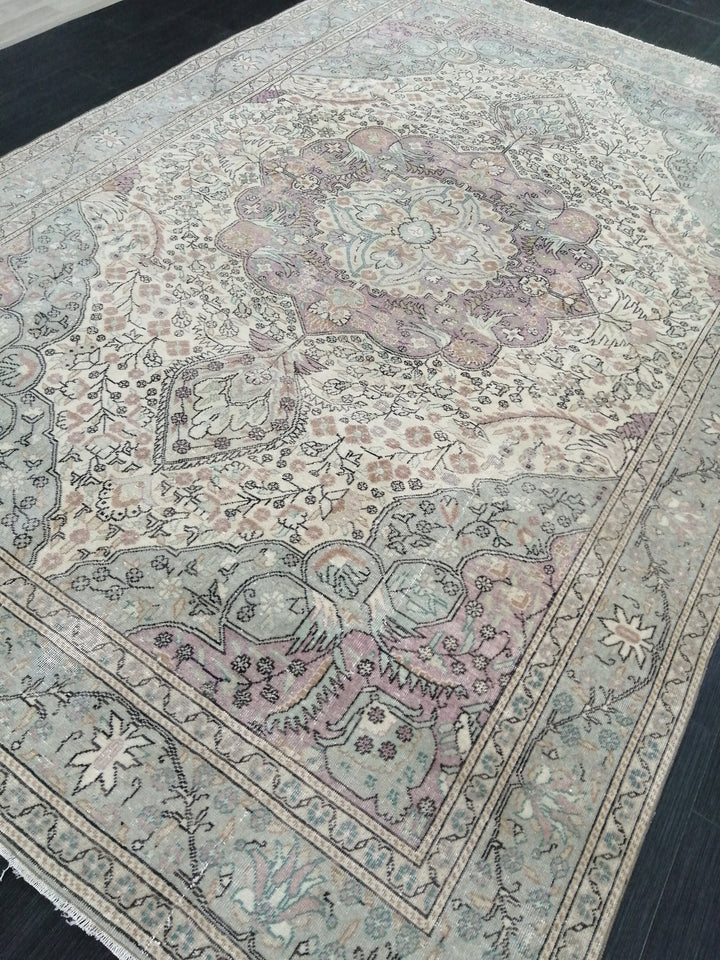 Beige Turkish Oushak Rug 6' 2" x 9' 4" Hand-Knotted detail