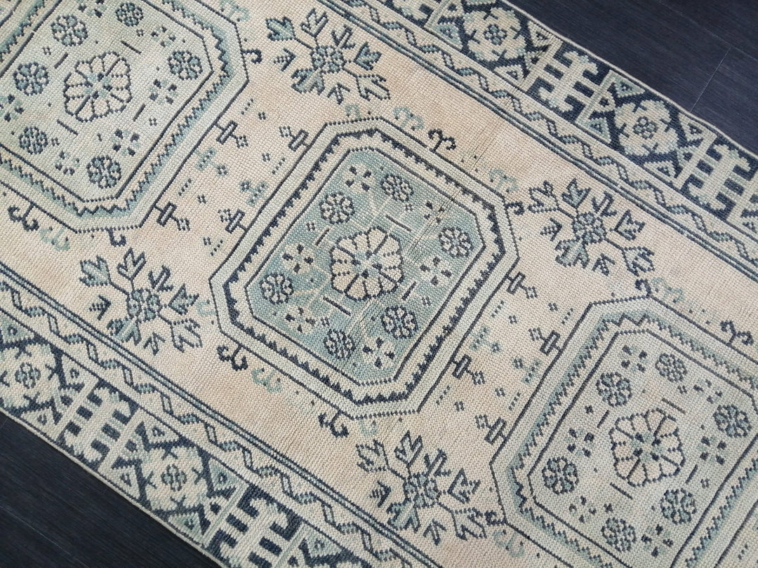 Beige Turkish Runner Rug 3' 8" x 11' 7" Hand-Knotted pattern