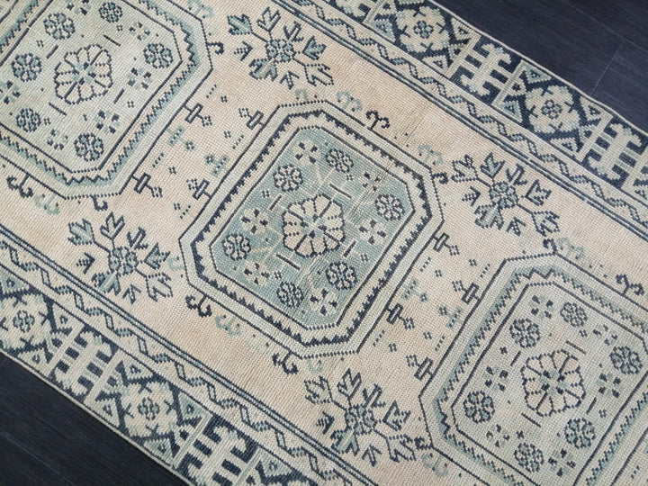 Beige Turkish Runner Rug 3' 8" x 11' 7" Hand-Knotted pattern