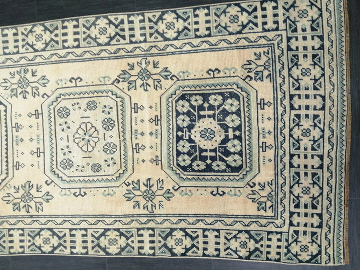 Beige Turkish Runner Rug 3' 8" x 11' 7" Hand-Knotted border