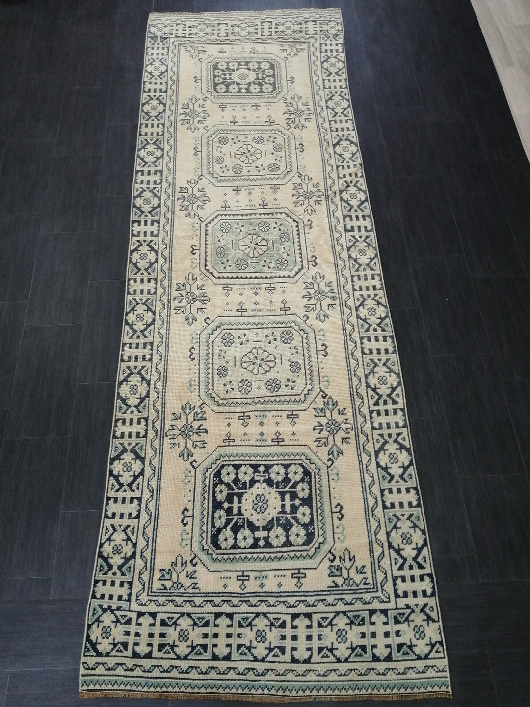 Beige Turkish Runner Rug 3' 8" x 11' 7" Hand-Knotted texture