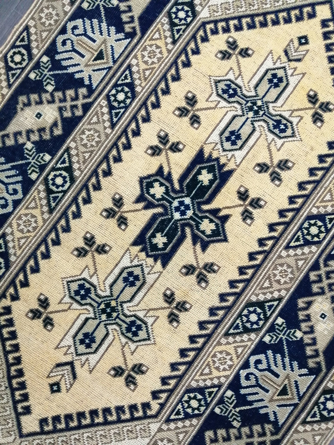Navy Turkish Oushak Rug 3'11" x 6'2" Hand-Knotted close-up