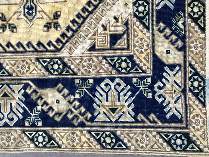 Navy Turkish Oushak Rug 3'11" x 6'2" Hand-Knotted texture