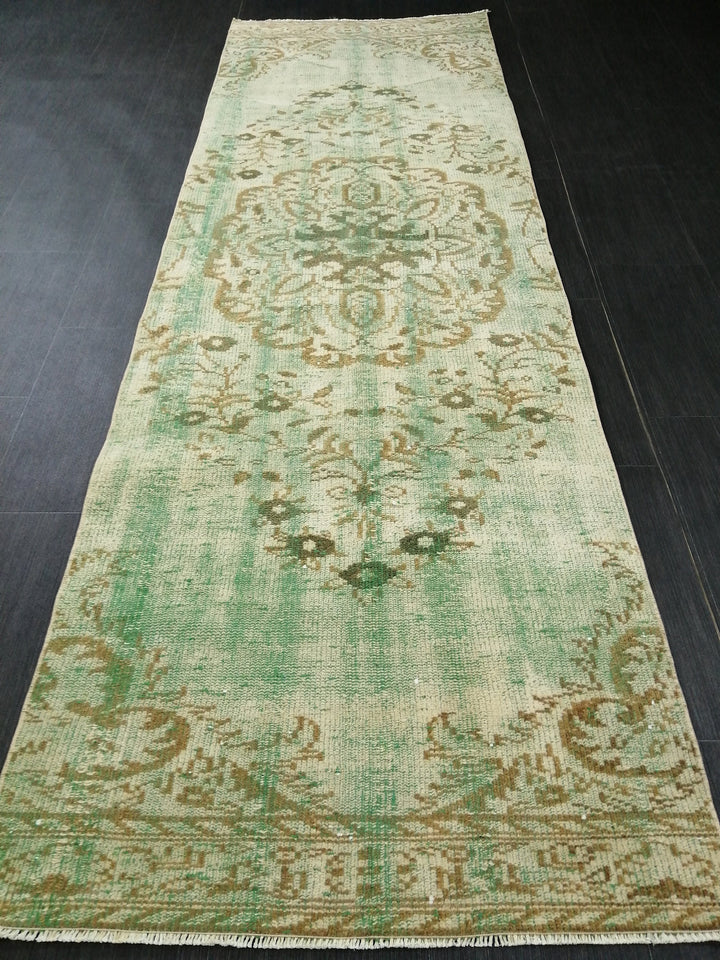 Green Turkish Runner Rug 2' 11" x 9' 3" Hand-Knotted | No. WR81901
