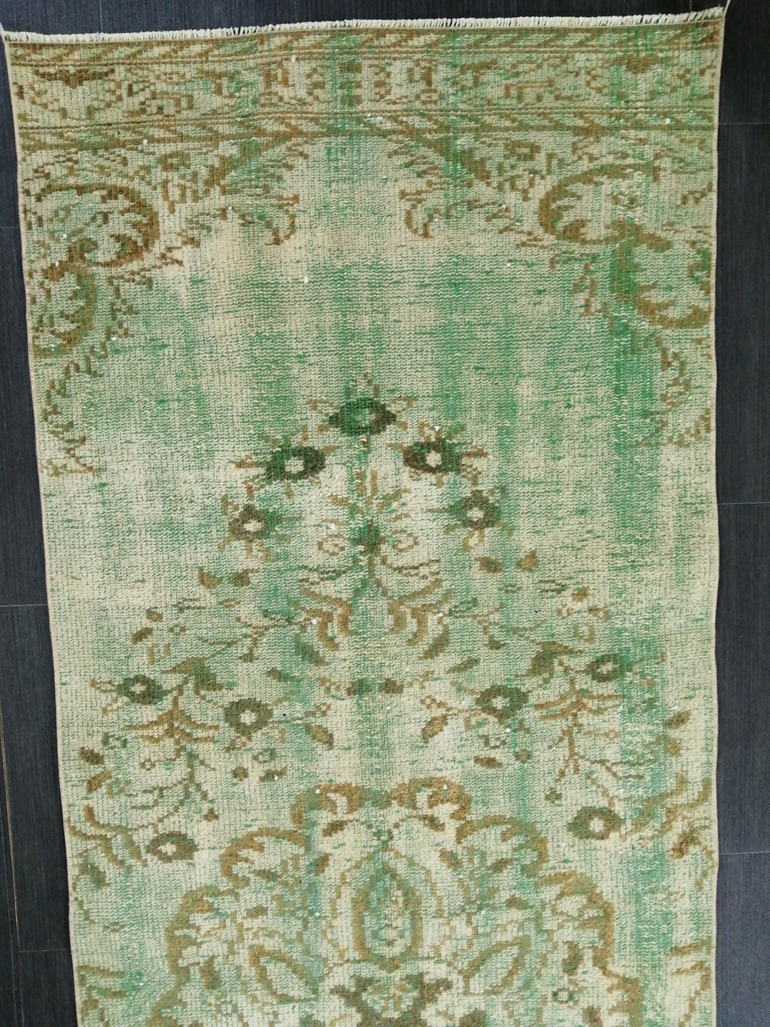 Green Turkish Runner Rug 2' 11" x 9' 3" Hand-Knotted | No. WR81901