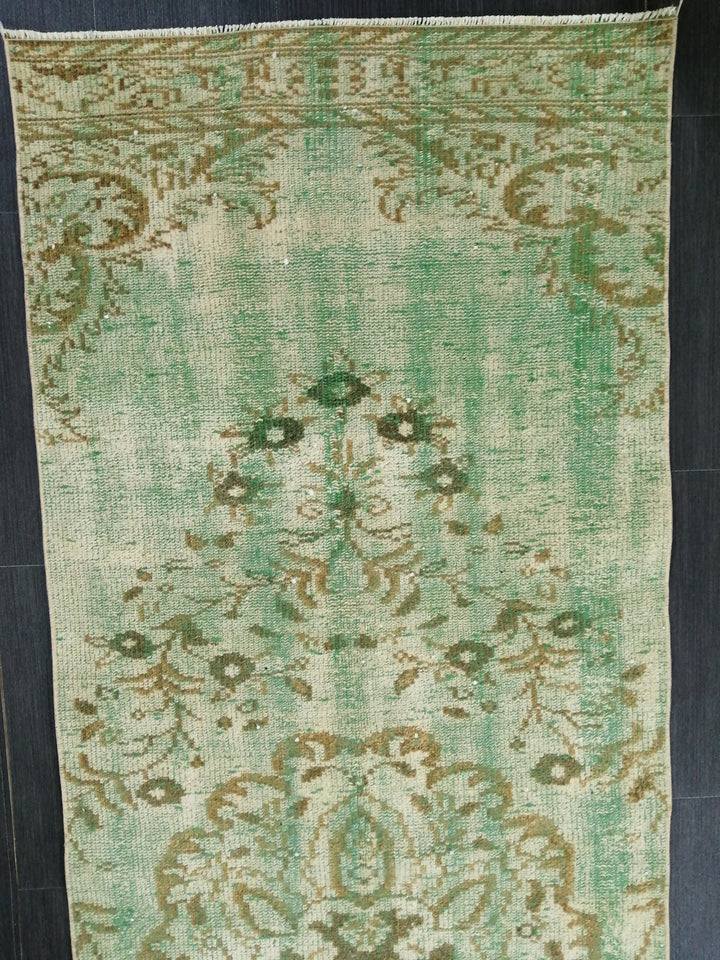 Green Turkish Runner Rug 2' 11" x 9' 3" Hand-Knotted | No. WR81901