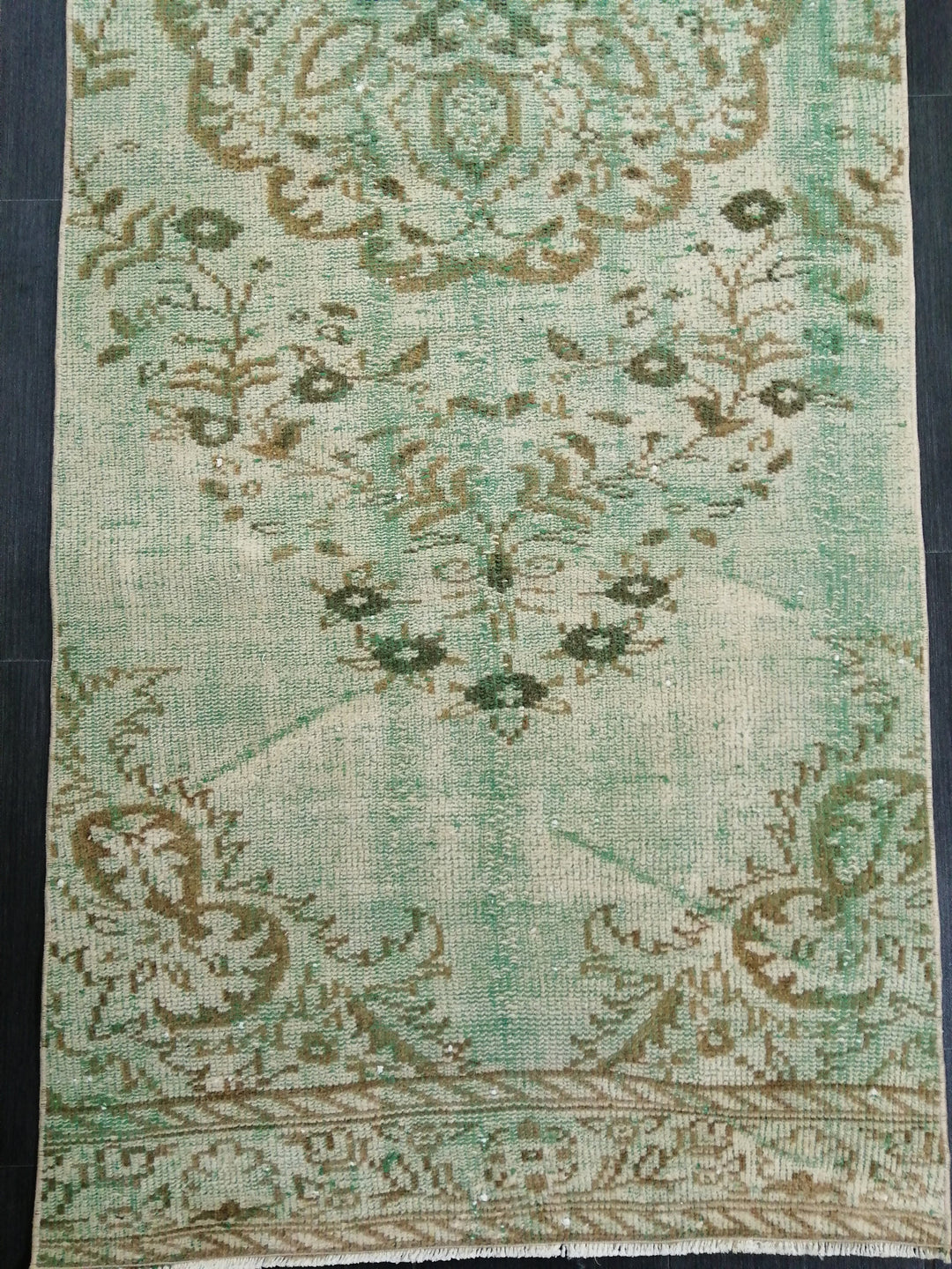 Green Turkish Runner Rug 2' 11" x 9' 3" Hand-Knotted | No. WR81901