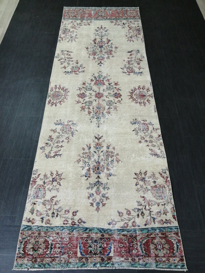 Beige Turkish Runner Rug 3' 10" x 11' 8" Hand-Knotted reverse