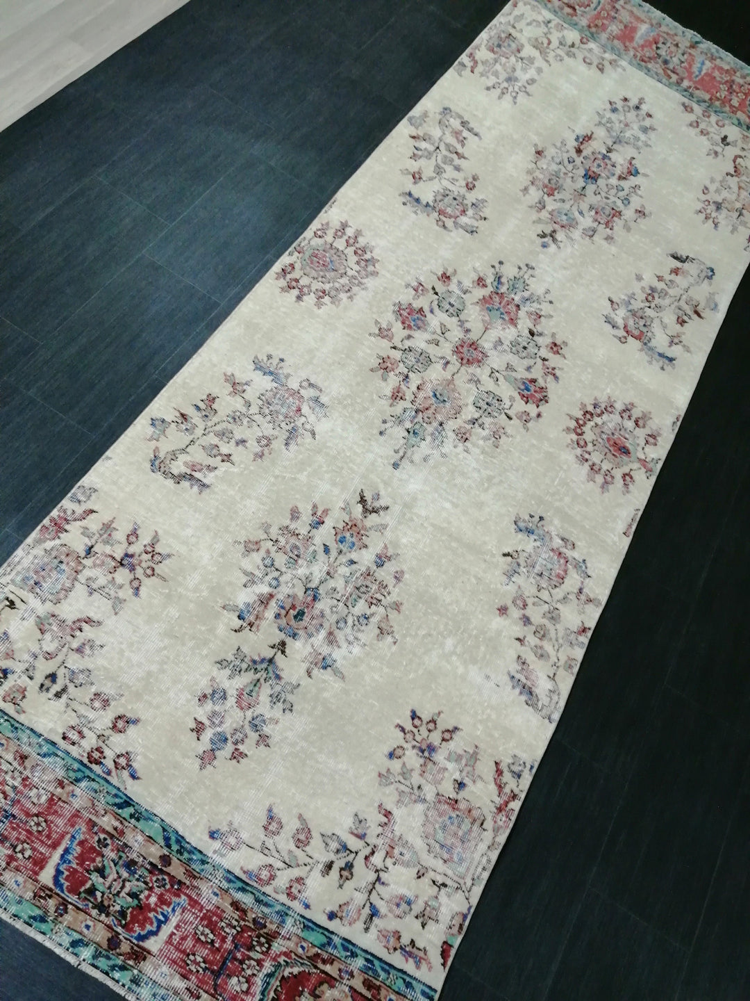 Beige Turkish Runner Rug 3' 10" x 11' 8" Hand-Knotted texture