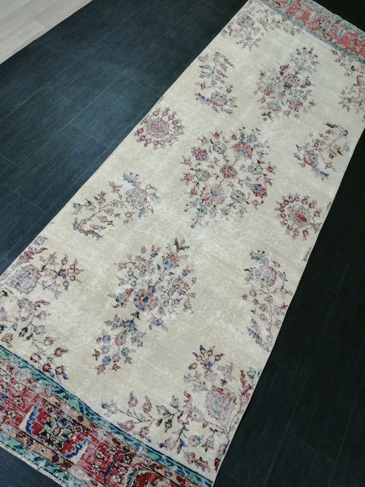 Beige Turkish Runner Rug 3' 10" x 11' 8" Hand-Knotted texture