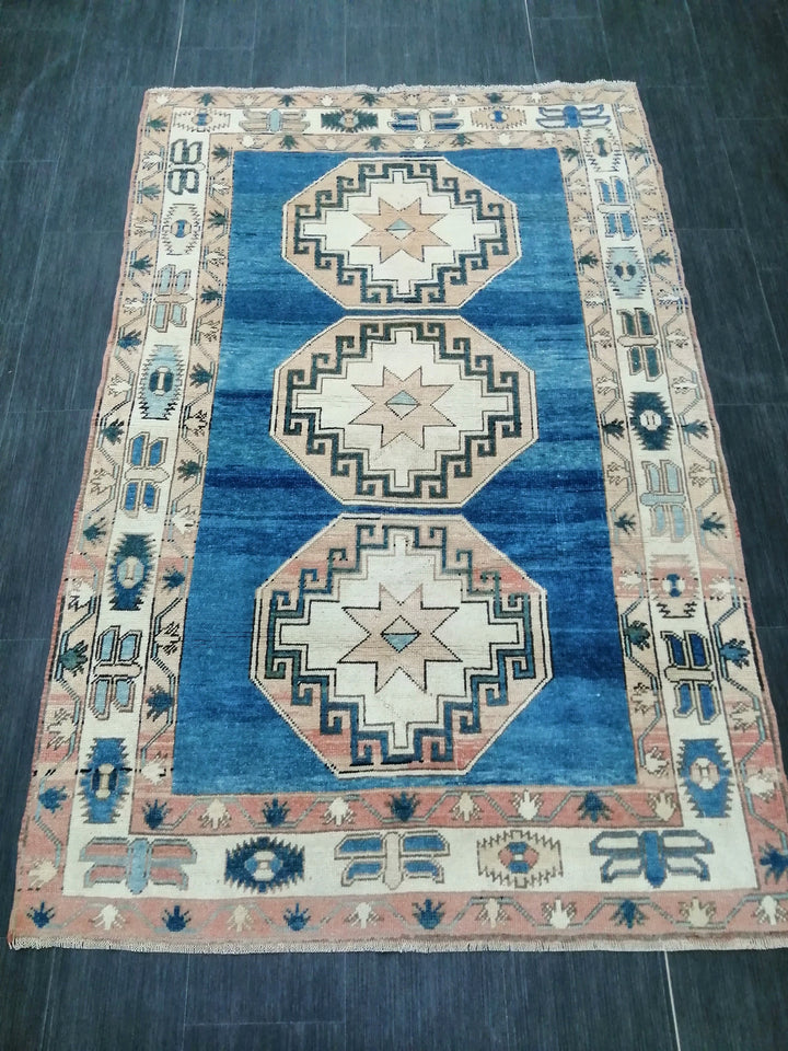 Blue Turkish Oushak Rug 4' 4" x 6' 7" Hand-Knotted | No. WR79946