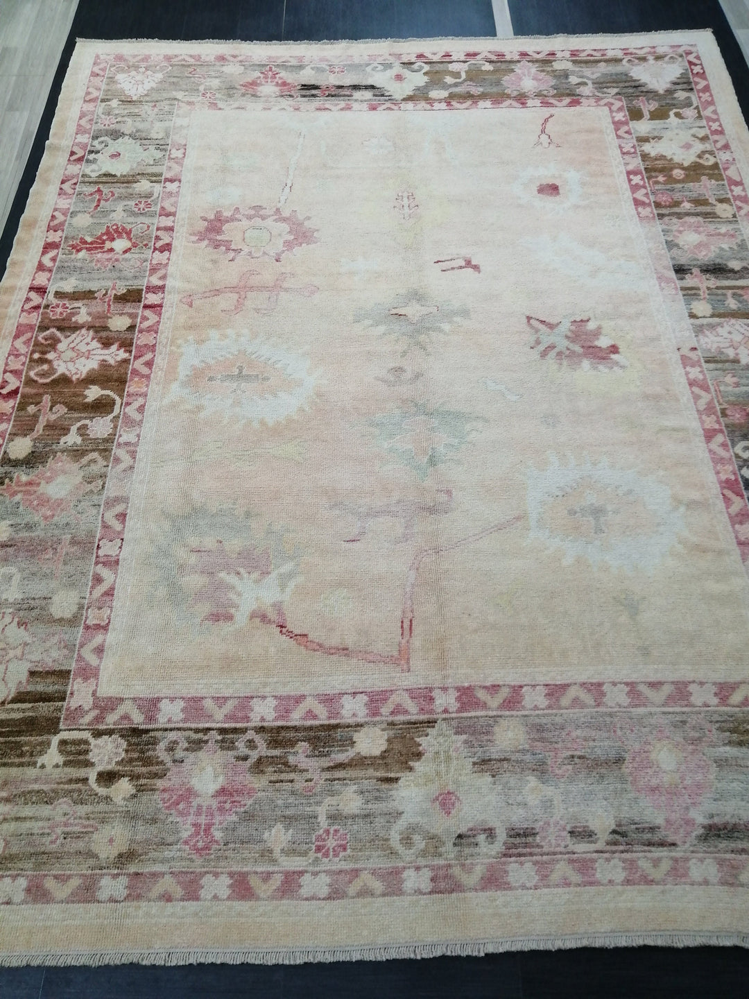 Turkish Oushak Rug 9' 4" x 11' 8" Hand-Knotted close-up